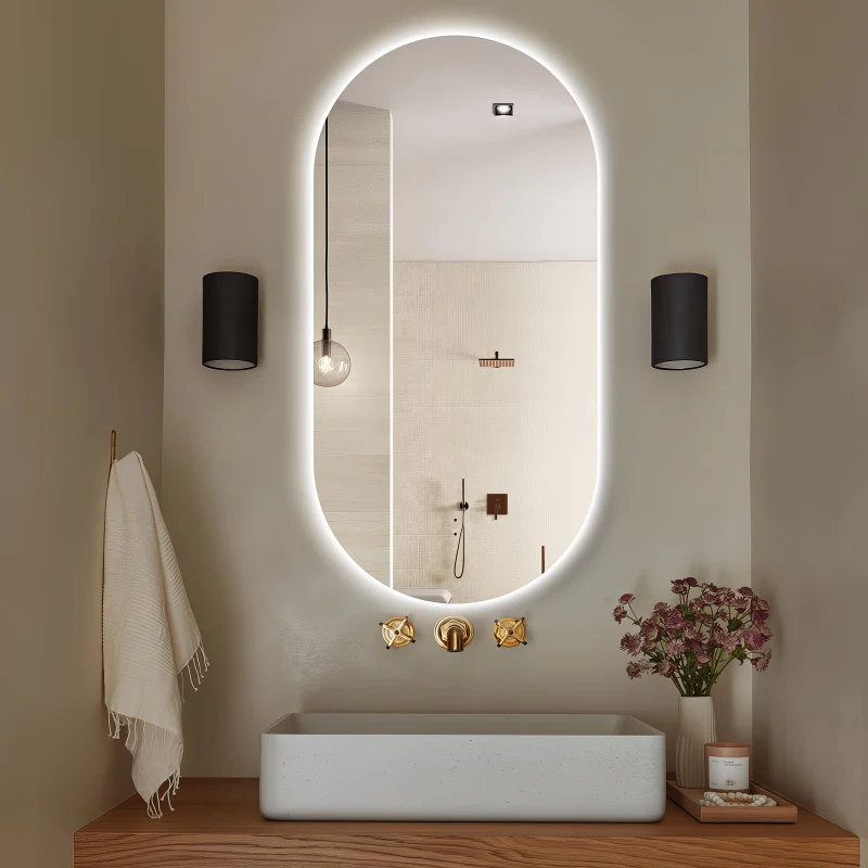 Oval Pill 450 x 900 Touchless LED Mirror - Three Light Temperatures - Image 3