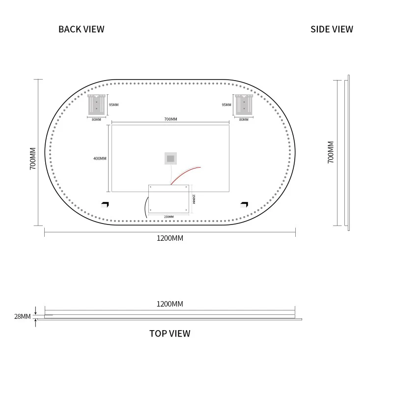 Oval Pill Touchless 1200 x 700 LED Mirror - Three Light Temperatures - Image 5