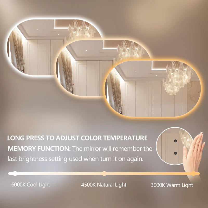 Oval Pill Touchless 1200 x 700 LED Mirror - Three Light Temperatures - Image 7