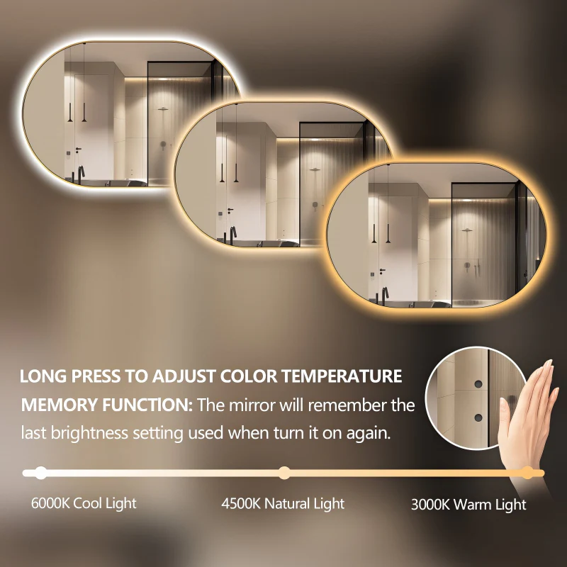 Oval Pill Touchless 1200 x 800 Brushed Gold LED Mirror - Three Light Temperatures - Image 3