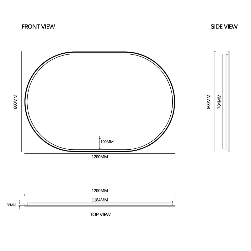 Oval Pill Touchless 1200 x 800 Brushed Gold LED Mirror - Three Light Temperatures - Image 5