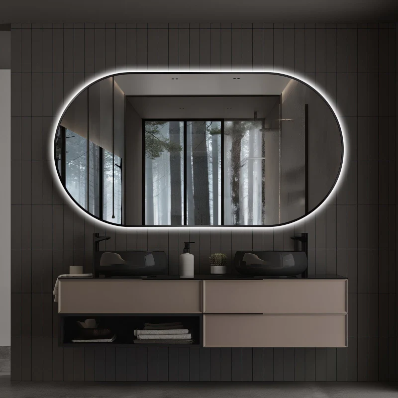 Oval Pill Touchless 1500 x 800 Matte Black LED Mirror - Three Light Temperatures