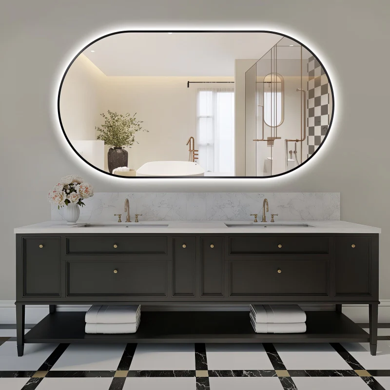 Oval Pill Touchless 1500 x 800 Matte Black LED Mirror - Three Light Temperatures - Image 2