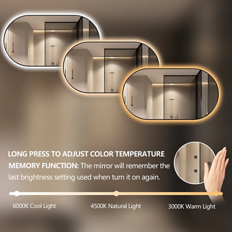Oval Pill Touchless 1500 x 800 Matte Black LED Mirror - Three Light Temperatures - Image 3