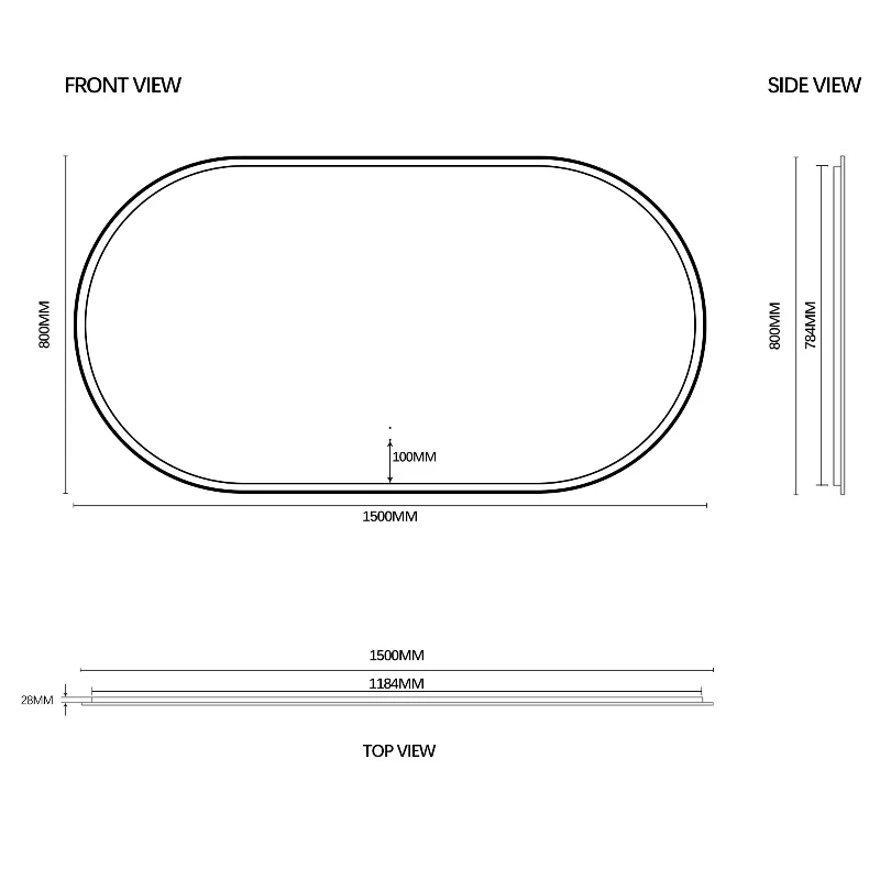 Oval Pill Touchless 1500 x 800 Matte Black LED Mirror - Three Light Temperatures - Image 4