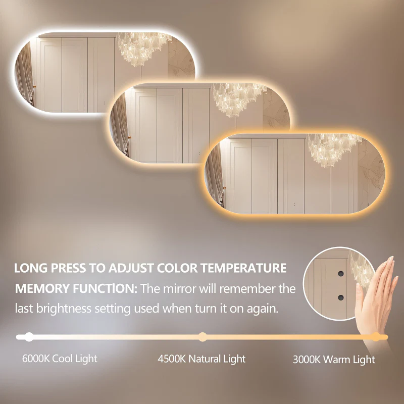 Oval Pill Touchless 1800 x 800 LED Mirror - Three Light Temperatures - Image 5