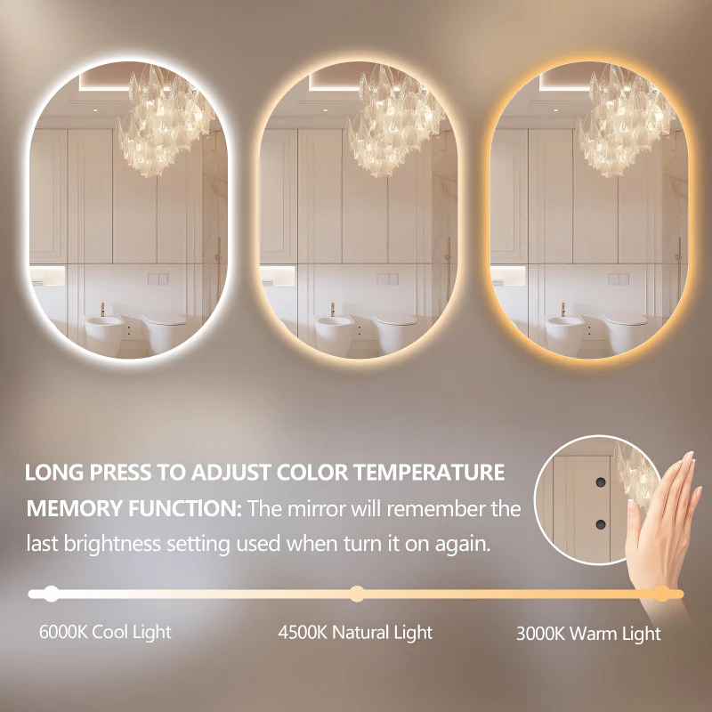 Oval Pill Touchless 700 x 1000 LED Mirror - Three Light Temperatures - Image 5
