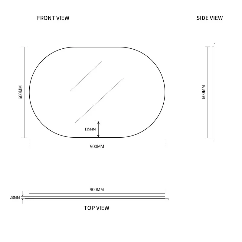 Oval Pill Touchless 900 x 600 LED Mirror - Three Light Temperatures - Image 4