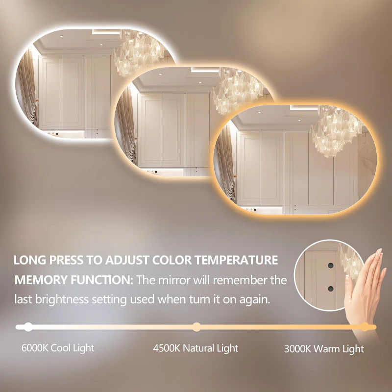 Oval Pill Touchless 900 x 600 LED Mirror - Three Light Temperatures - Image 9