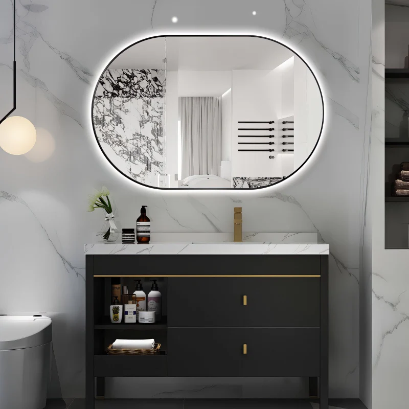 Oval Pill Touchless 900 x 600 Matte Black LED Mirror - Three Light Temperatures - Image 2