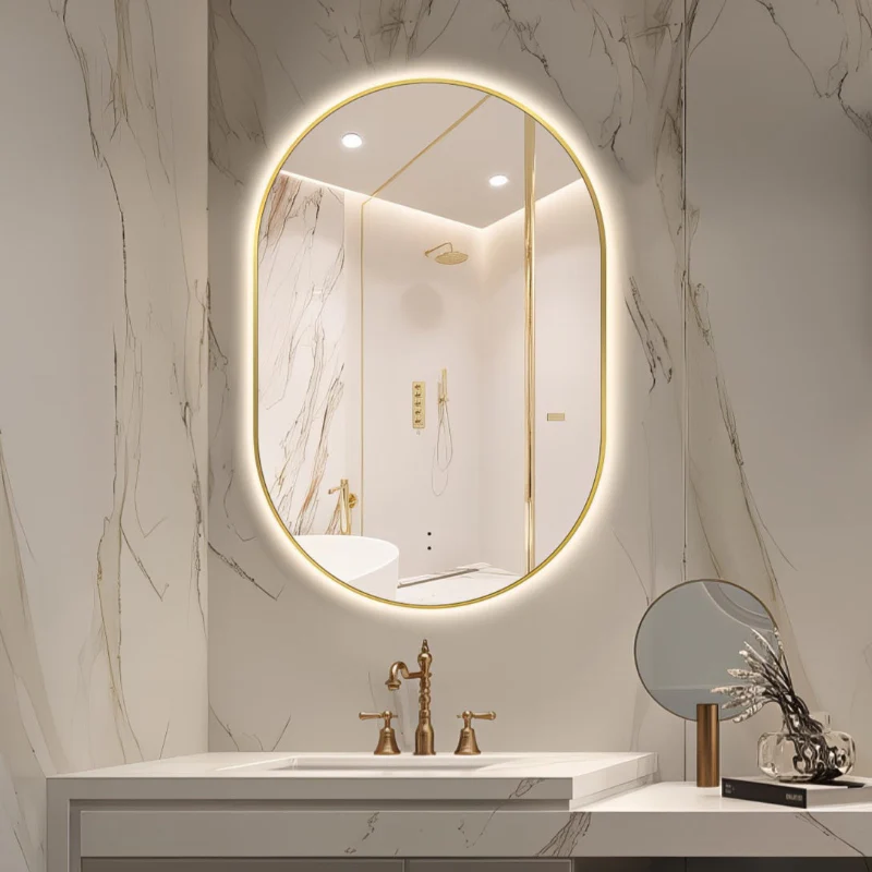 Oval Pill Touchless Back-Lit 600 x 900 Brushed Gold LED Mirror - Three Light Temperatures