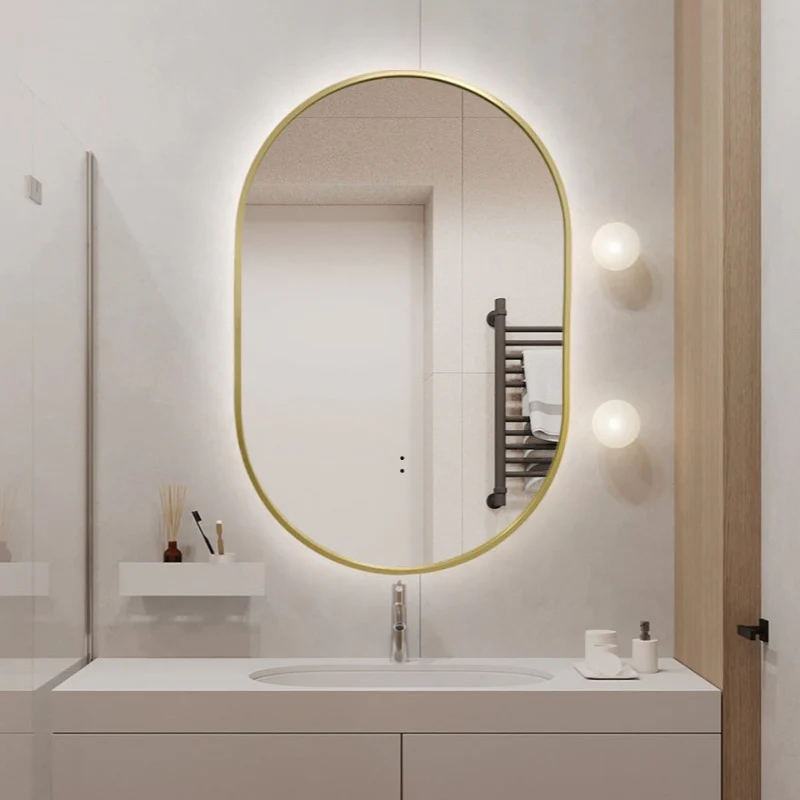 Oval Pill Touchless Back-Lit 600 x 900 Brushed Gold LED Mirror - Three Light Temperatures - Image 2