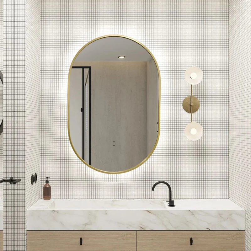 Oval Pill Touchless Back-Lit 600 x 900 Brushed Gold LED Mirror - Three Light Temperatures - Image 3