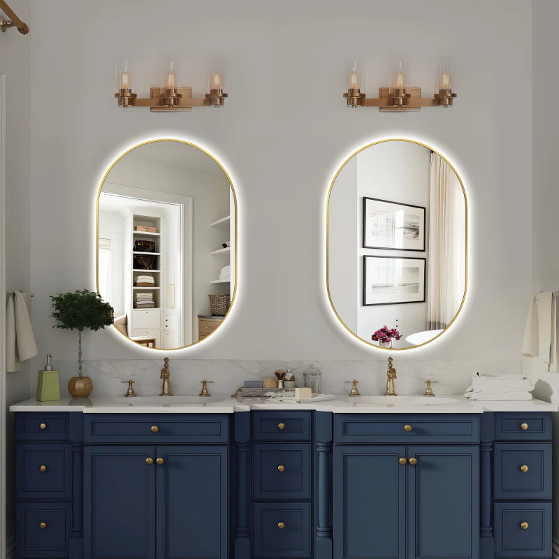 Oval Pill Touchless Back-Lit 600 x 900 Brushed Gold LED Mirror - Three Light Temperatures - Image 4