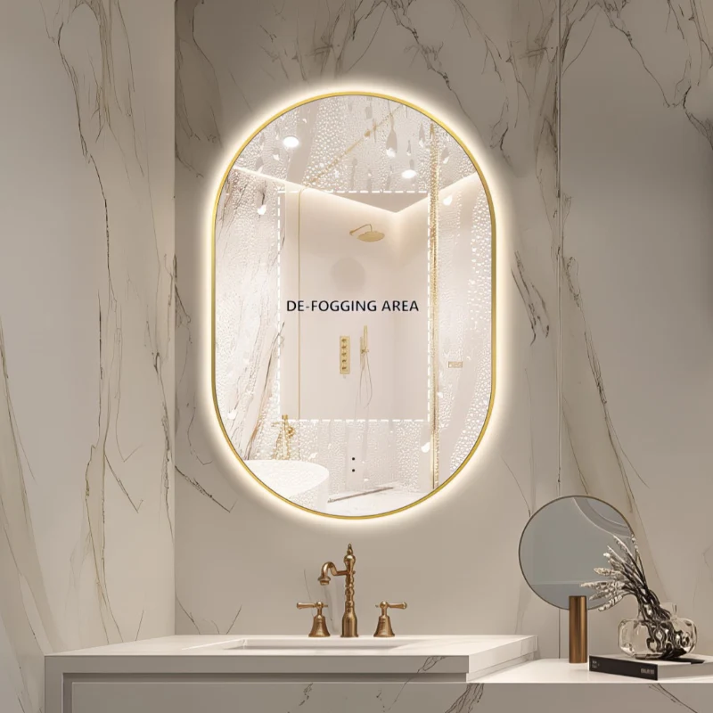 Oval Pill Touchless Back-Lit 600 x 900 Brushed Gold LED Mirror - Three Light Temperatures - Image 5