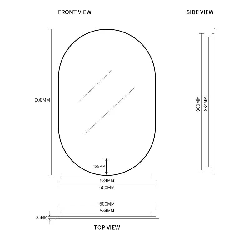 Oval Pill Touchless Back-Lit 600 x 900 Brushed Gold LED Mirror - Three Light Temperatures - Image 7