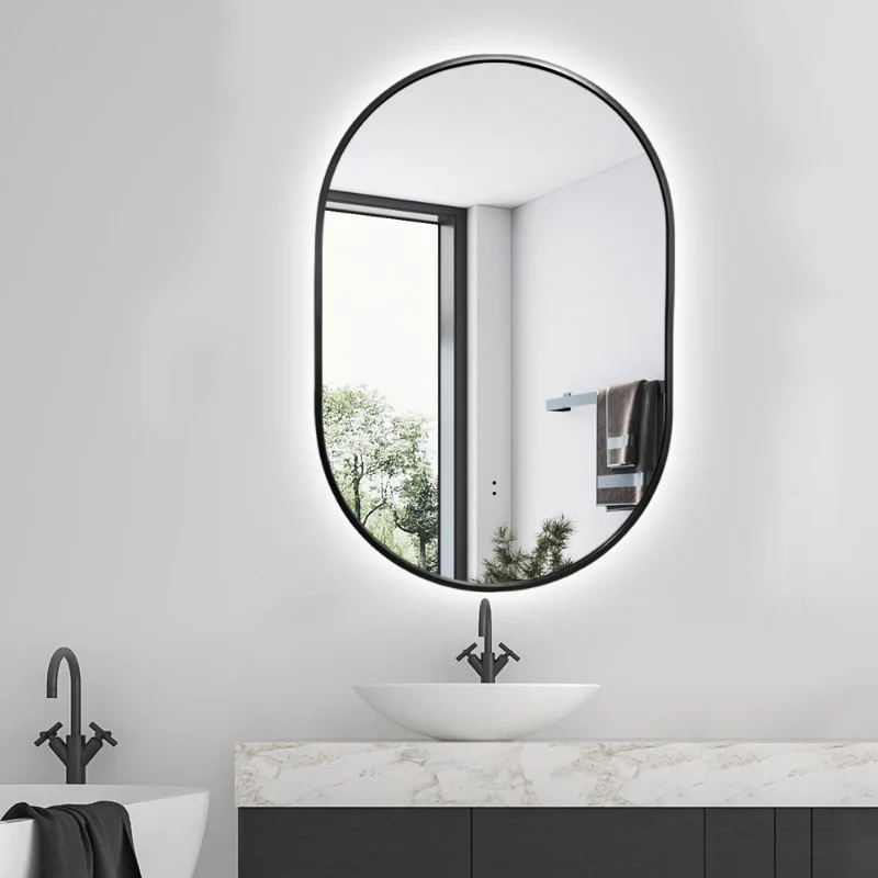 Oval Pill Touchless Back-Lit 600 x 900 Matte Black LED Mirror - Three Light Temperatures - Image 2