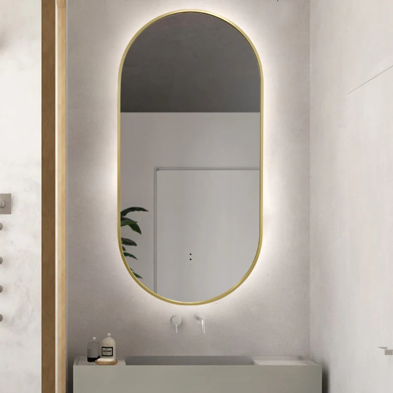 Oval Pill Touchless Back-Lit Brushed Gold 450 x 900 LED Mirror - Three Light Temperatures - Image 3