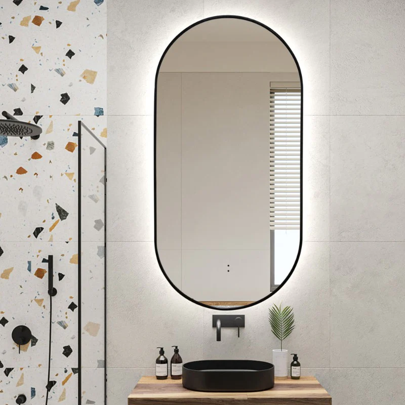 Oval Pill Touchless Back-Lit Matte Black 450 x 900 LED Mirror - Three Light Temperatures - Image 2