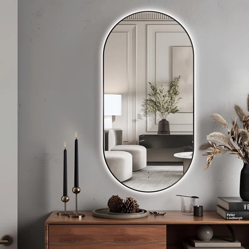 Oval Pill Touchless Back-Lit Matte Black 450 x 900 LED Mirror - Three Light Temperatures - Image 3