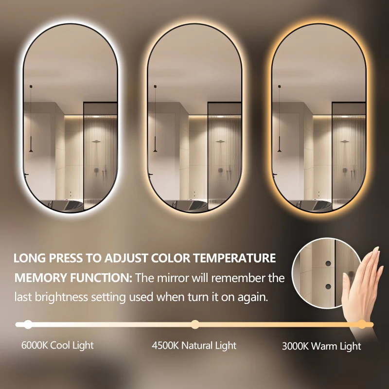 Oval Pill Touchless Back-Lit Matte Black 450 x 900 LED Mirror - Three Light Temperatures - Image 4