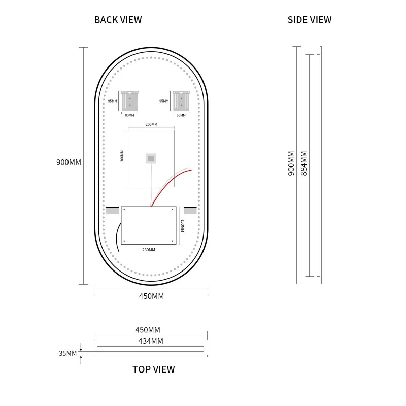 Oval Pill Touchless Back-Lit Matte Black 450 x 900 LED Mirror - Three Light Temperatures - Image 5