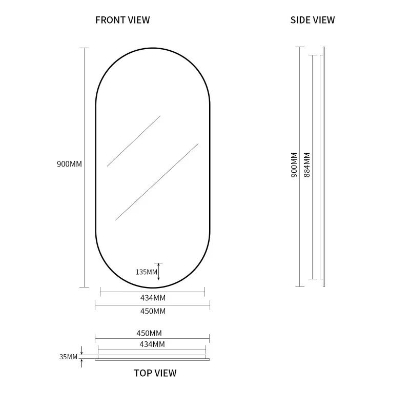 Oval Pill Touchless Back-Lit Matte Black 450 x 900 LED Mirror - Three Light Temperatures - Image 7