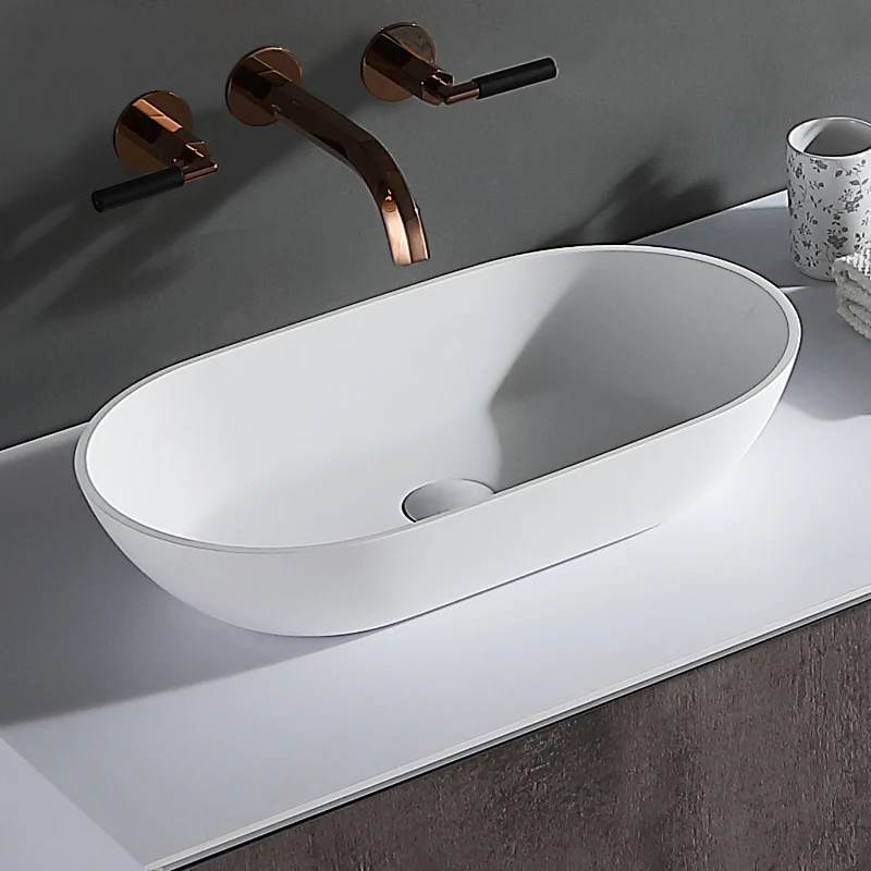 Ovalo 550mm Matte White Solid Surface Stone Oval Above Counter Basin
