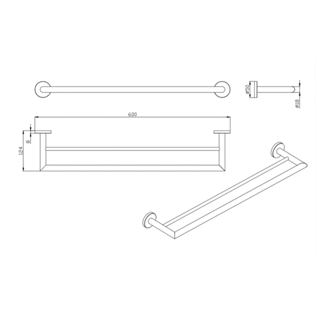 Parker Matte Black 600mm Double Towel Holder - Image 2