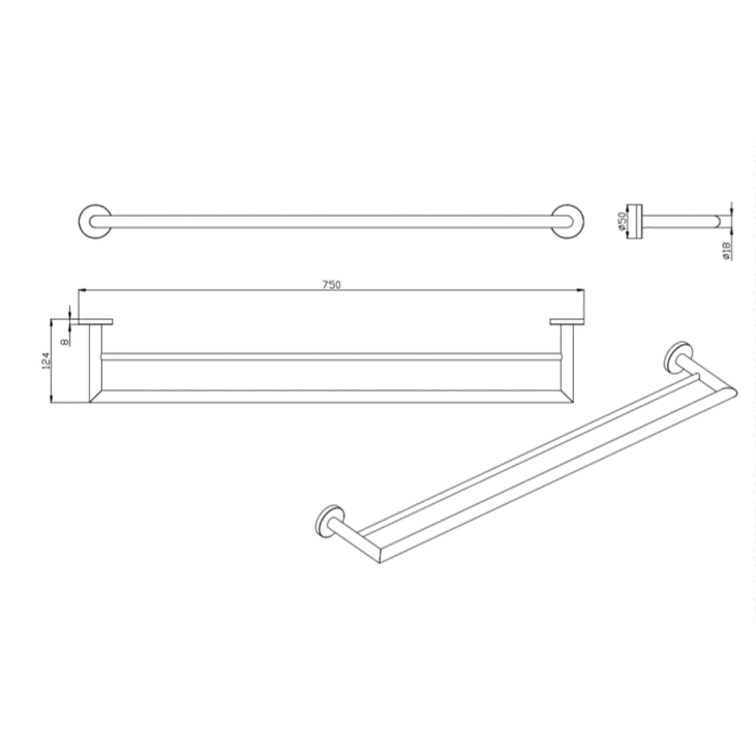 Parker Matte Black 750mm Double Towel Holder - Image 2