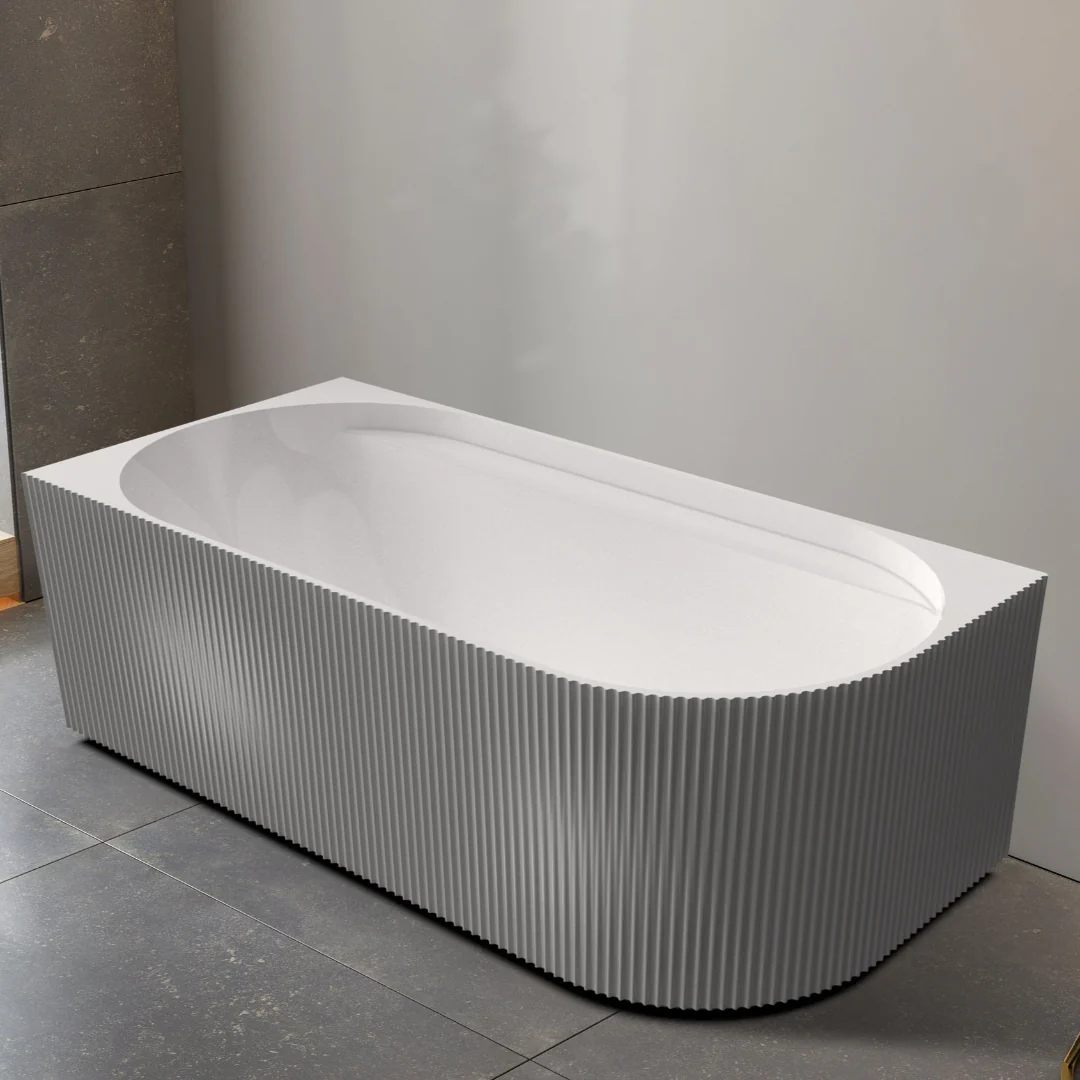 Pavilion Ribbed 1500mm Gloss White Left Corner Fit Freestanding Bath - Image 2