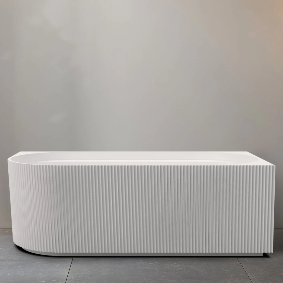 Pavilion Ribbed 1700mm Gloss White Right Corner Fit Freestanding Bath