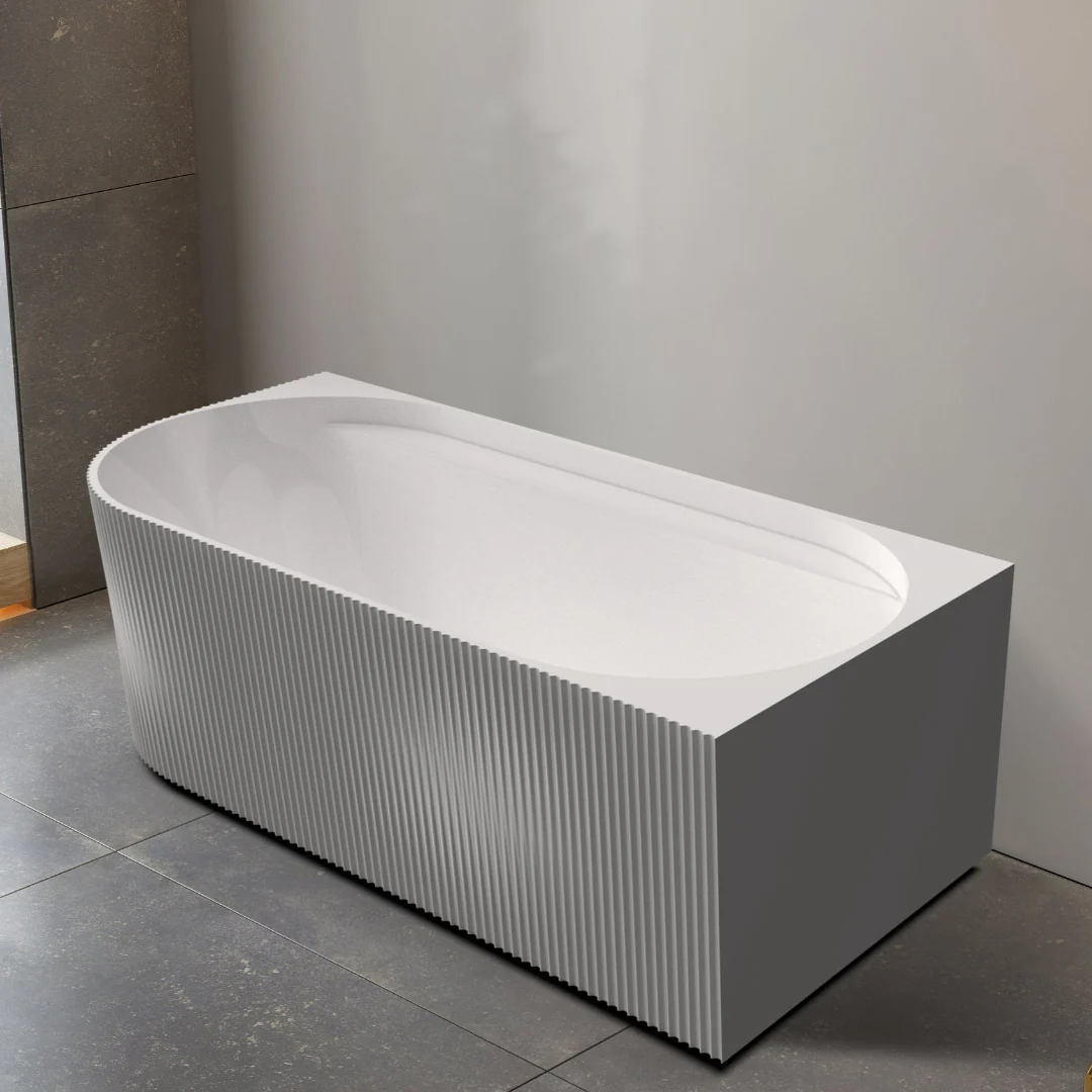 Pavilion Ribbed 1700mm Gloss White Right Corner Fit Freestanding Bath - Image 3