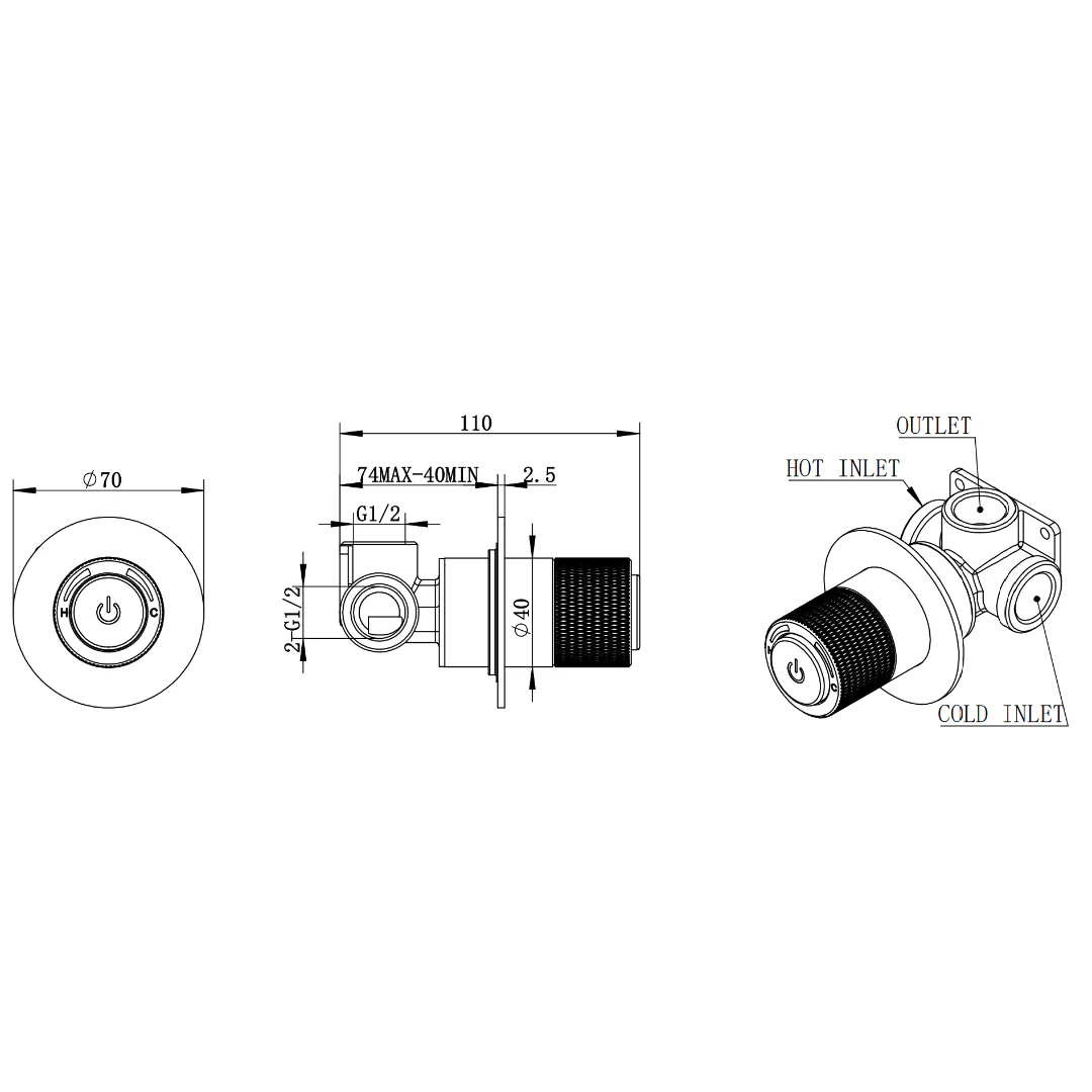 Payten Chrome Push Wall Mixer - Image 2