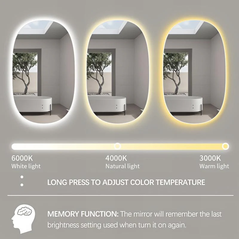Pera 600 x 1000 Curved Touchless LED Mirror - Three Light Temperatures - Image 5