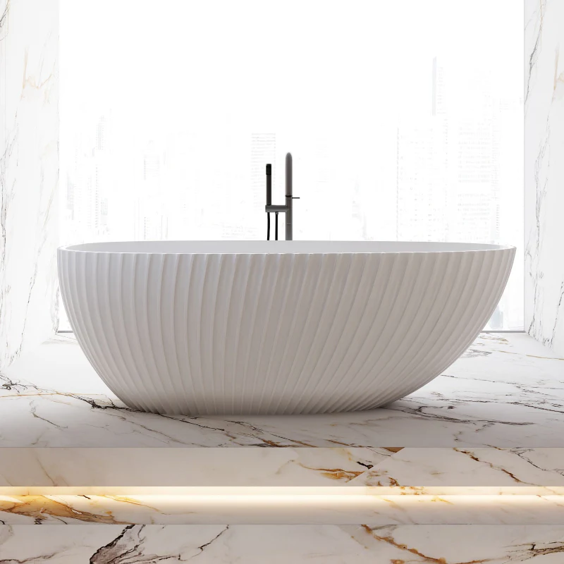 Perla Fluted 1700mm Matte White Designer Oval Freestanding Bath