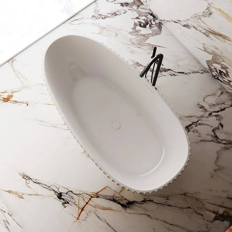 Perla Fluted 1700mm Matte White Designer Oval Freestanding Bath - Image 5