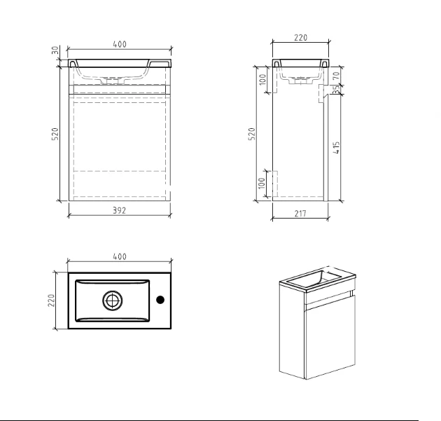 Piccolo 400 Natural Oak Wall Hung Vanity - Image 3