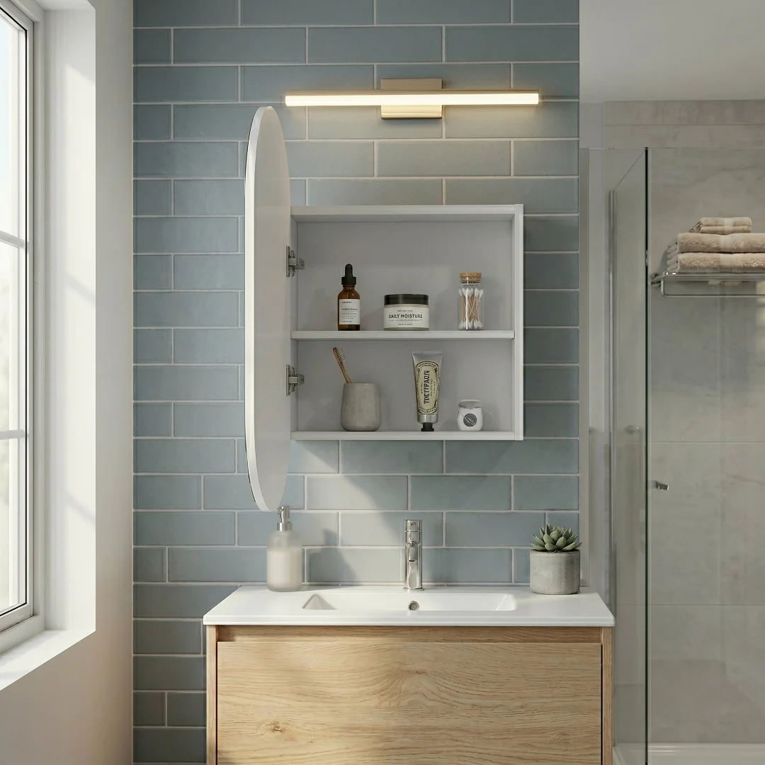 Pill 450 x 900 Matte White Oval Shaving Cabinet - Image 3