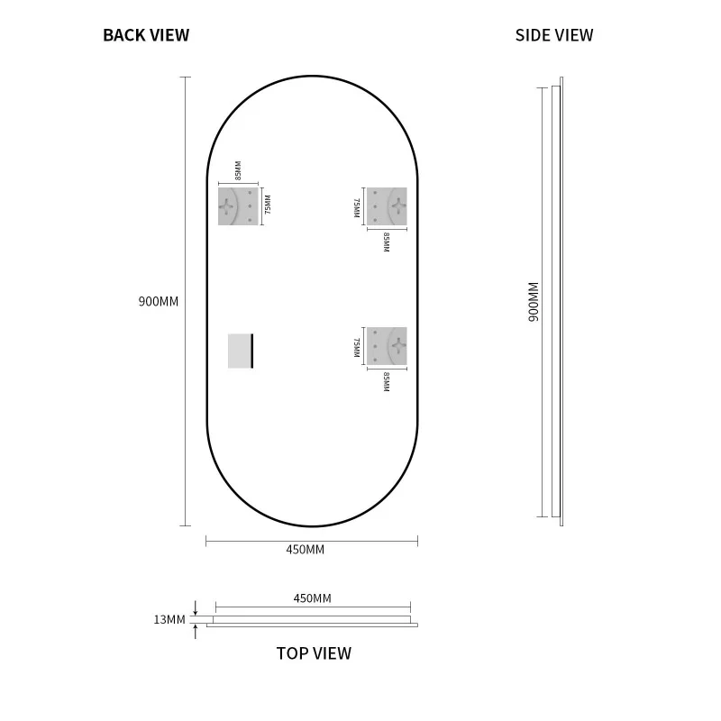 Pill Oval 450 x 900 Polished Edge Mirror - Image 4