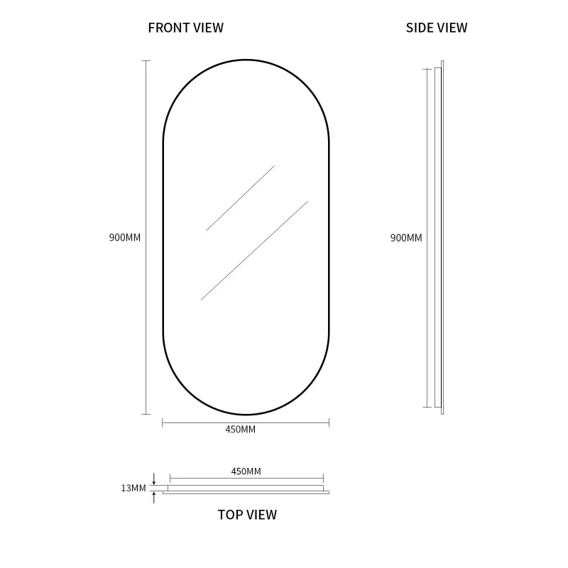 Pill Oval 450 x 900 Polished Edge Mirror - Image 5
