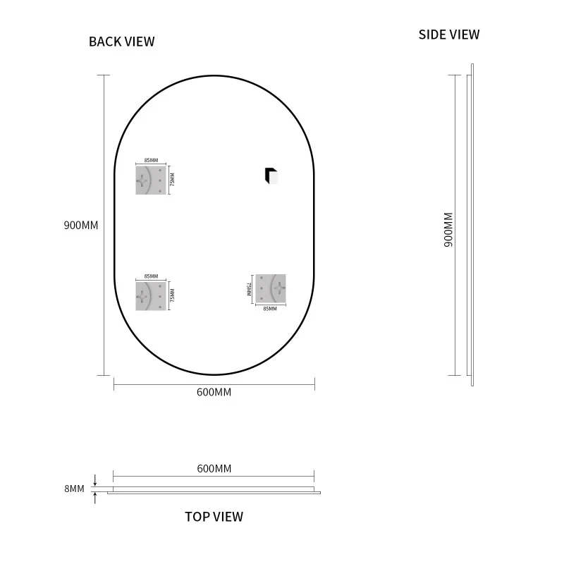 Pill Oval 600 x 900 Polished Edge Mirror - Image 5