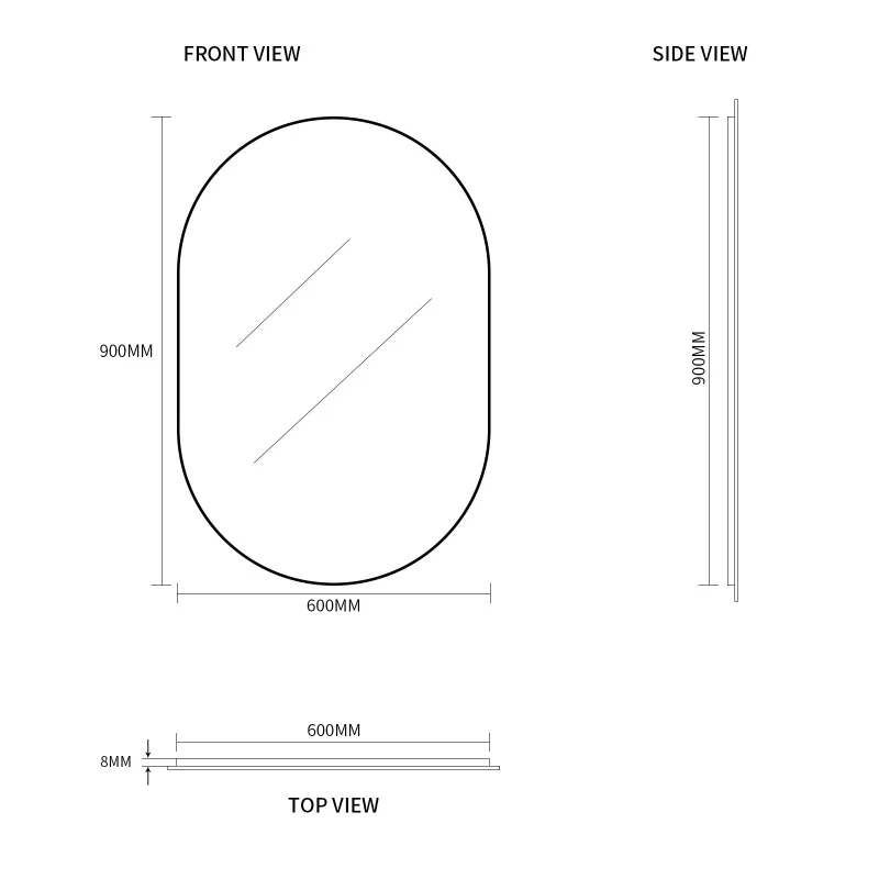 Pill Oval 600 x 900 Polished Edge Mirror - Image 6