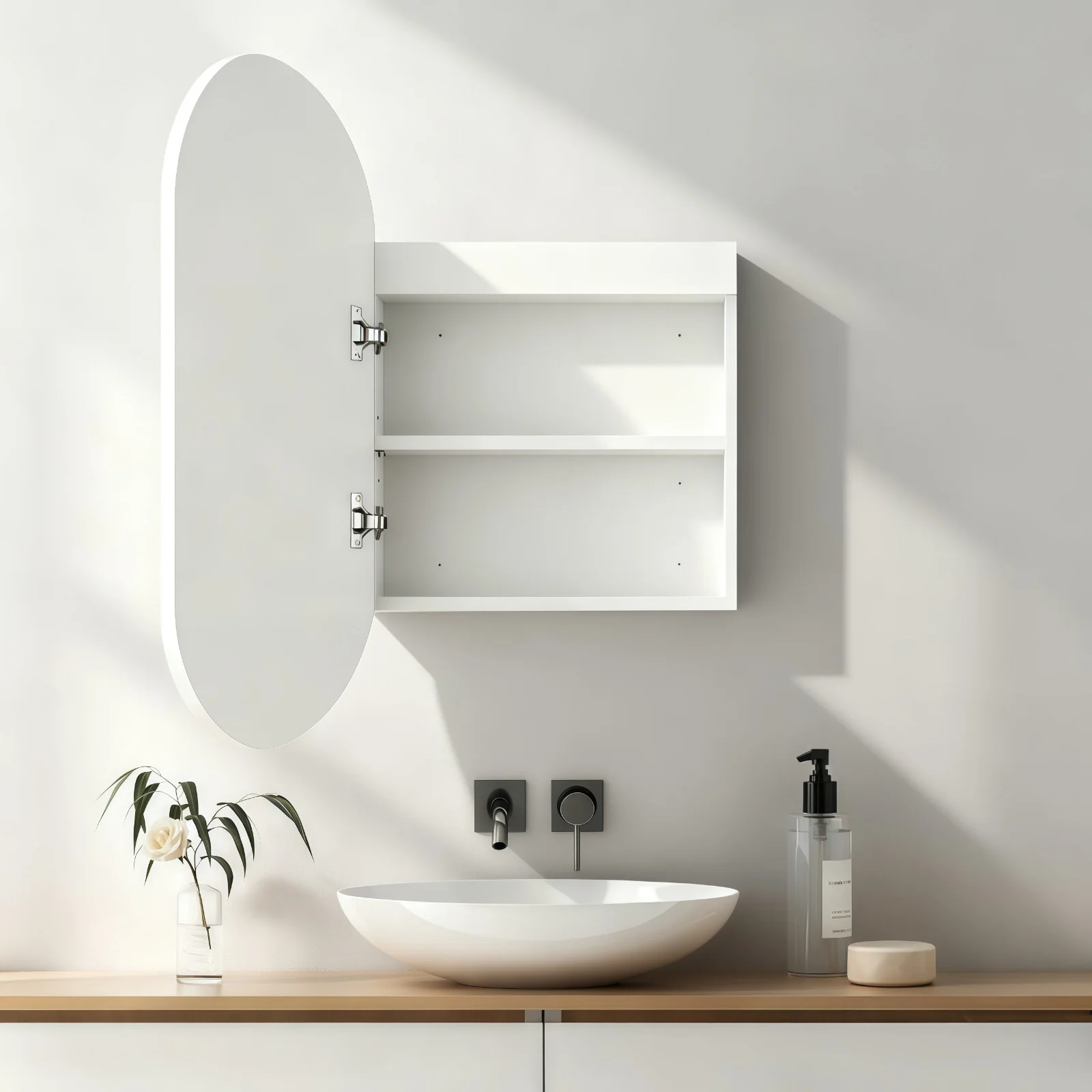 Pill Touchless LED 450 x 900 Matte White Oval Shaving Cabinet - Image 2