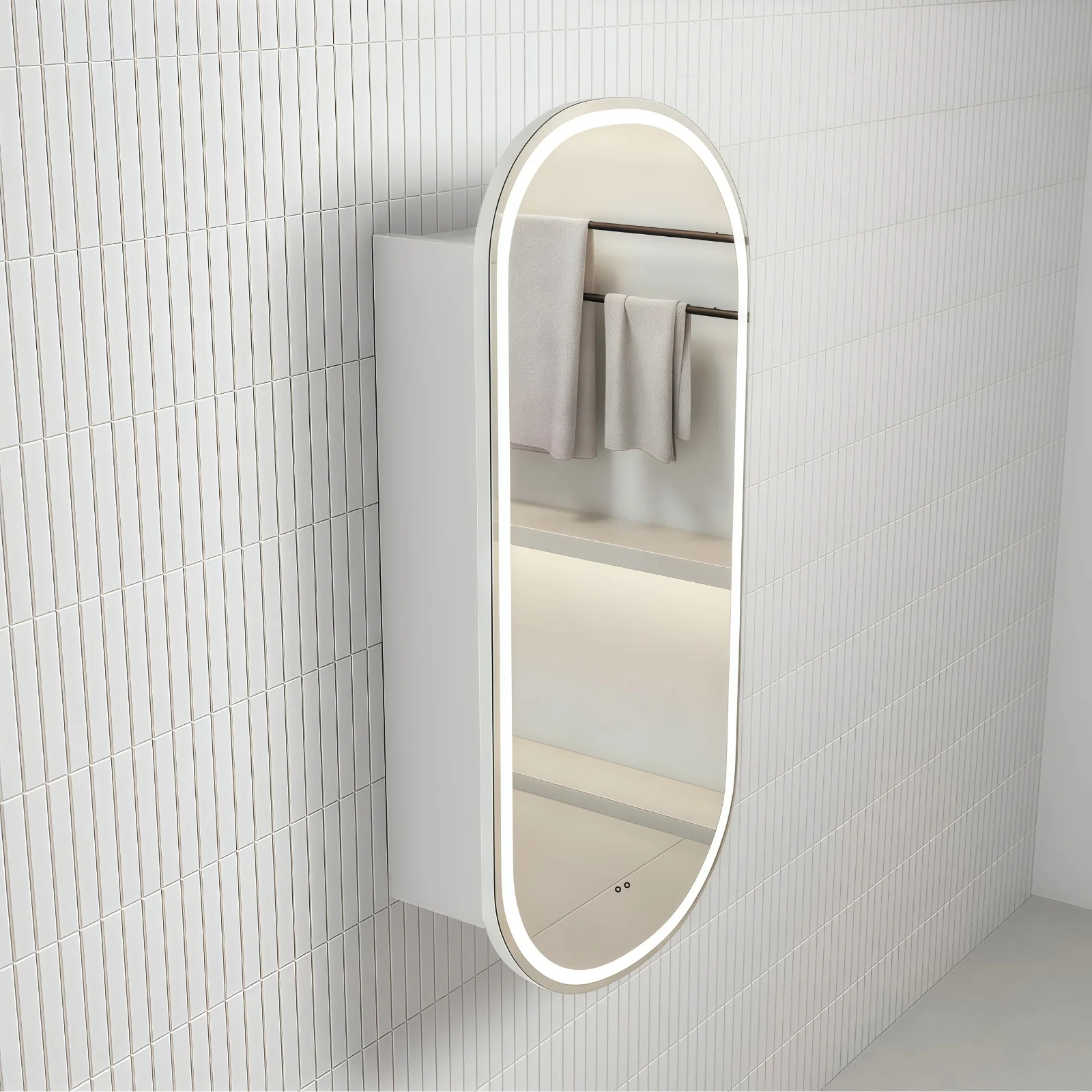 Pill Touchless LED 450 x 900 Matte White Oval Shaving Cabinet - Image 3