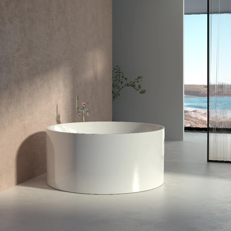Ravella 1280mm Gloss White Round Freestanding Bath Tub