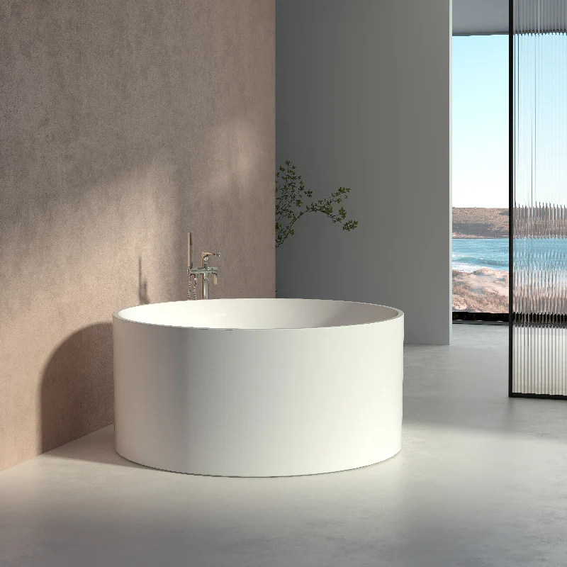 Ravella 1280mm Matte White Round Freestanding Bath Tub