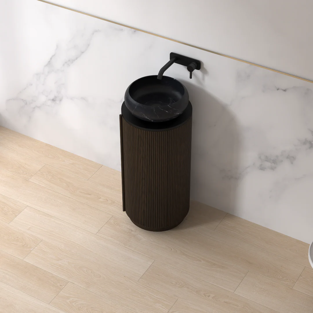 Ravella 400mm Round Black Walnut Fluted Pedestal - Image 3