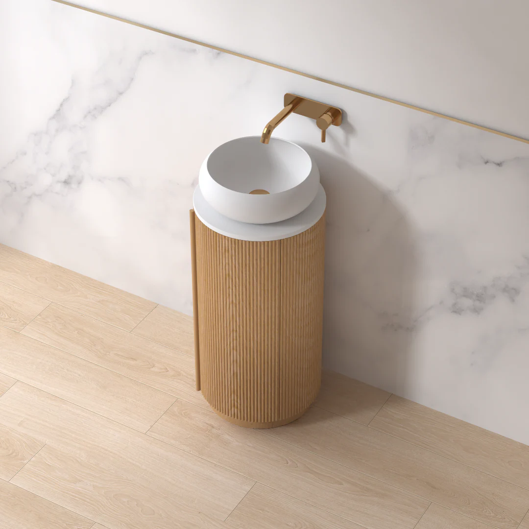Ravella 400mm Round Light Walnut Fluted Pedestal - Image 3