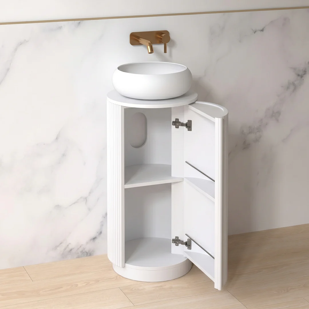 Ravella 400mm Round Matte White Fluted Pedestal - Image 3